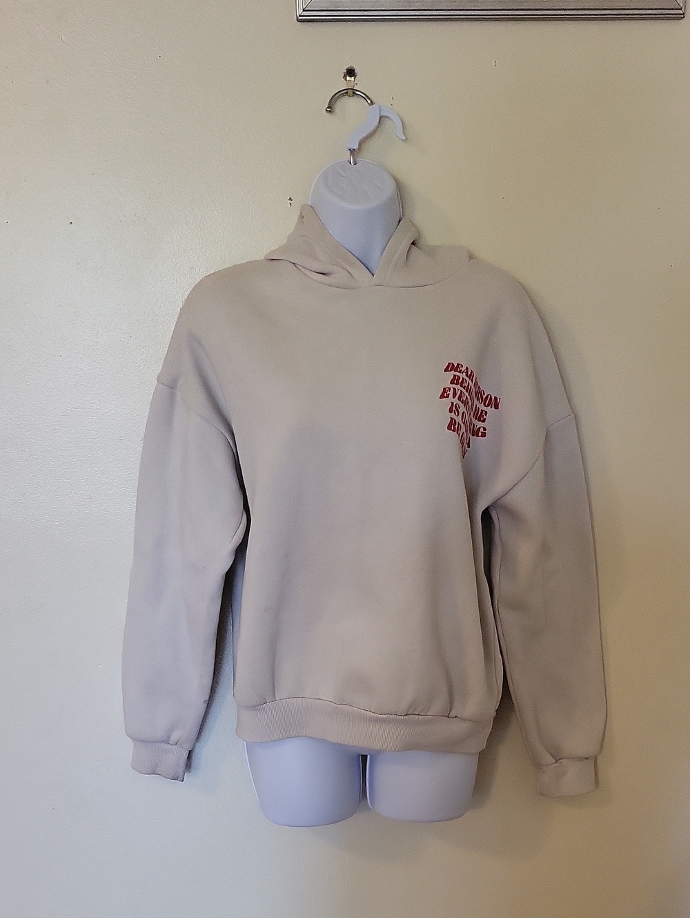Cream Pullover Hoodie with Red Chest Graphic